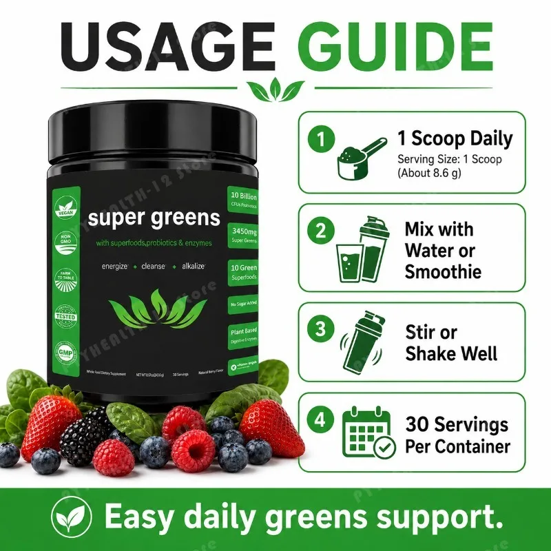 Super Greens Powder with Fruit - Digestive Enzyme Blend 评论和价格